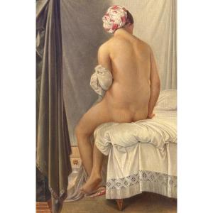 After Ingres, Female Nude "the Bather" Oil On Canvas 1 M 21 X 90 Cms. 