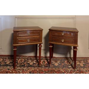 Pair Of Louis XVI Style Mahogany Bedside Tables. 