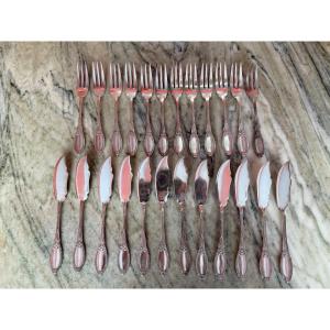 12 Fish Cutlery Sets, 24 Pieces Christofle Louis XVI