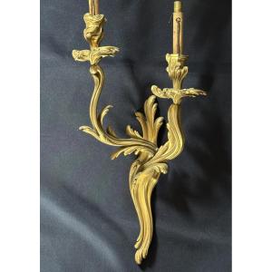 Set Of Two Pairs Of Louis XV Style Gilt Bronze Wall Lights. 