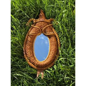 Rope And Leather Mirror By Audoux & Minet Mid 20th Century.