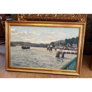 Louis Panel (1932 - 2018) "the Seine At Duclair". Oil On Canvas.