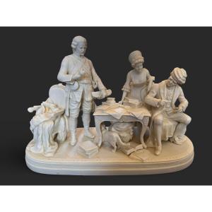 Porcelain Biscuit Group, Lively Scene Of The Bourgeoisie In The 18th Century. 