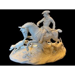 Hunting With Hounds, White Porcelain Group From Dresden. 19th Century. 