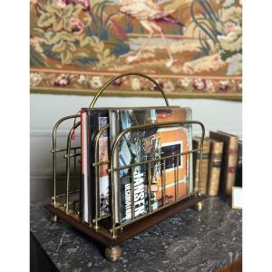 Mahogany And Brass Magazine Rack.