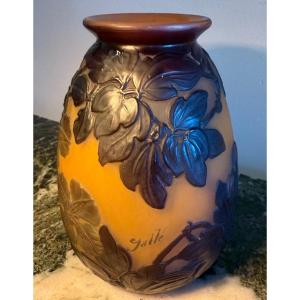 Gallé Establishments. Multi-layered Glass Vase Decorated With Clematis. 