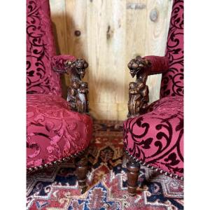 Pair Of Louis XIII Style Armchairs. 