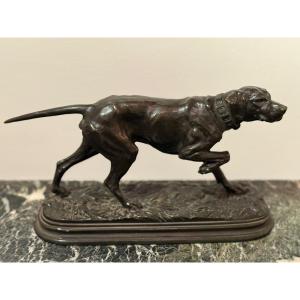 Alfred Dubucand (1828-1903) Bronze Sculpture "hunting Dog On Point".
