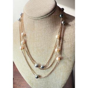 Gold And Tahitian Pearl Necklace/long Necklace. Length: 1.46m. 