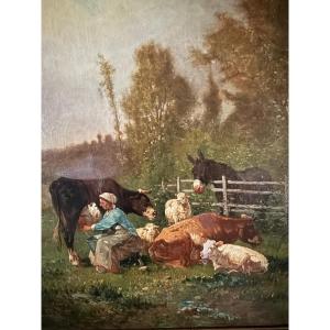 Henry Van Wyk (1833-1889). Oil On Canvas "the Donkey At The Gate". 