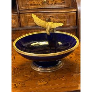 Cup With Eagle In Gilt Bronze And Blue Oven-fired Porcelain. 
