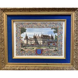 The Loire Valley Castles. Three Porcelain Plaques Signed Jean Gradassi.