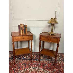 Pair Of Louis XVI Style Bedside Tables In Natural Wood. 