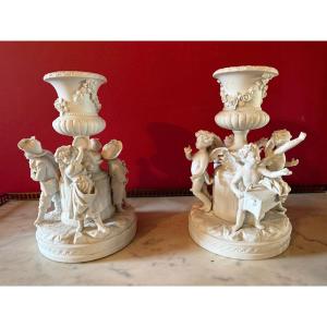 Pair Of Centerpieces. Biscuit Porcelain From Saxony, Volkstedt Factory, 1788-1795.