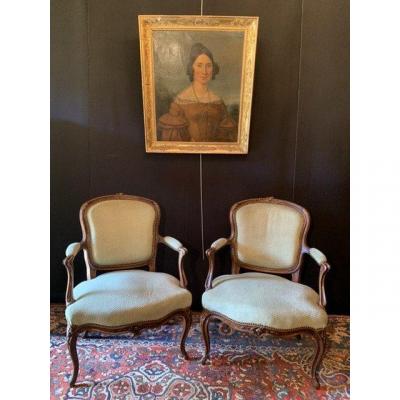 Paire De Fauteuils /cabriolets De Style Louis XV