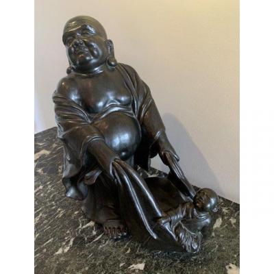Large Laughing Buddha In Terracotta.