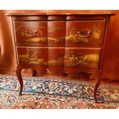 Louis XV Style Red Lacquer Commode.