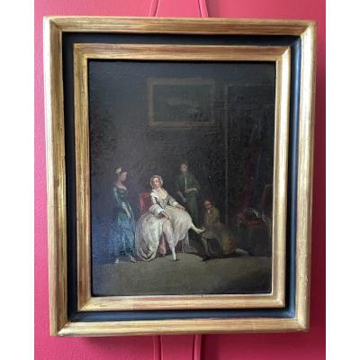 Oil On Panel From XVIIIth Time. Interior Scene.