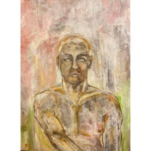 Portrait Of Naked Man. Oil On Canvas . XXth.