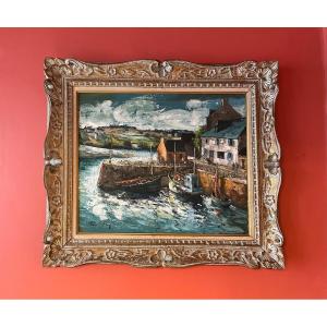 The Port Of Péros-guirec In Brittany. Oil On Canvas.