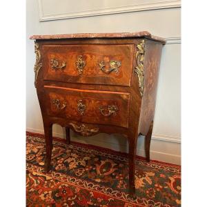 Louis XV Style Commode In Marquetry, Napoleon III Period.