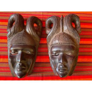 Pair Of African Masks In Ebony.