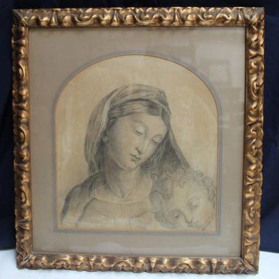 Drawing Virgin And Child Signed Ferdinand d'Orléans