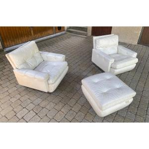 Pair Of Armchairs And Its Ottoman Jacques Charpentier