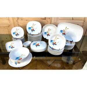 Georges Boyer “rimbaud” Dinner Service Composed Of 54 Pieces In Limoges Porcelain