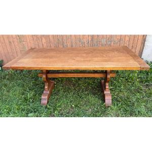 Farmhouse Table And Two Solid Oak Benches