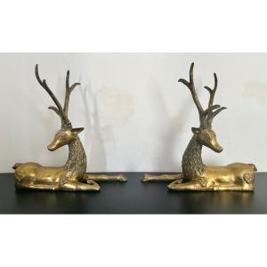 Pair Of Bronze Deer For Jansen Circa 70