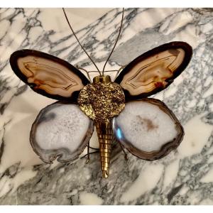 Butterfly Wall Sconce With Wings In Sliced Agate, 80 Cm, Created By Hubert Dénia For Honoré Paris