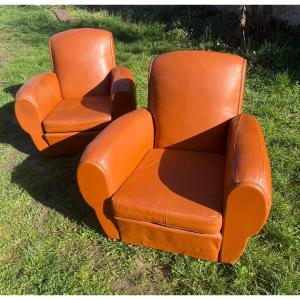 Pair Of Leather Club Chairs 