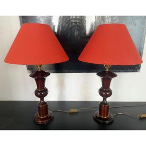 Pair Of Mahogany Table Lamps