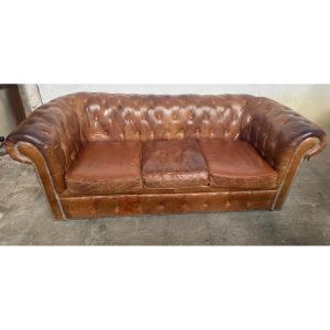 Antique Chesterfield Sofa In Tan Leather 