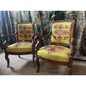 Pair Of Early 19th Century Mahogany Armchairs From The Restoration Period.
