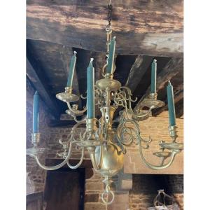 Important Bronze Chandelier With Twelve Lights