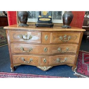 18th Century Chest Of Drawers Inlaid With Frill Decoration, Cartouches And Louis XV Period Fillets