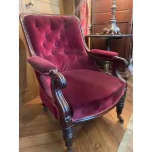 Comfortable 19th Century Mahogany Upholstered Bergère Chair