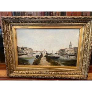 French School Of The 19th Century, Oil On Canvas Depicting Canals In Provence