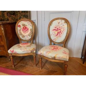 Pair Of Louis XVI Giltwood Lounge Chairs