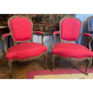 Pair Of 18th-century Louis XV Period Lacquered Wood Armchairs