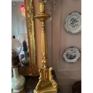 Carved And Gilded Wooden Candlestick