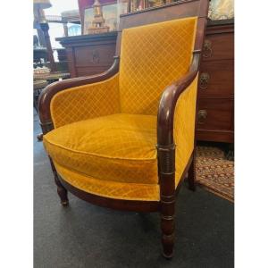 Empire Period Mahogany Bergère Chair With Cushion