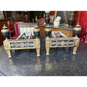 Pair Of Directoire Period Gilt Bronze Andirons