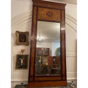 Important Early 19th-century Overmantel Mirror In Veneered Wood