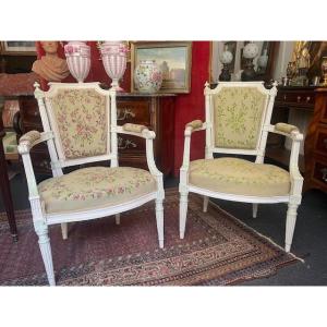 Pair Of 18th-century Louis XVI Period Armchairs With Detached Columns