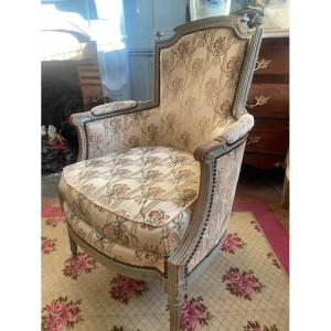 18th-century Louis XVI Period Lacquered Wood Bergère Armchair