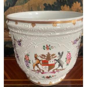 Samson Porcelain Cachepot With Coat Of Arms Decoration;