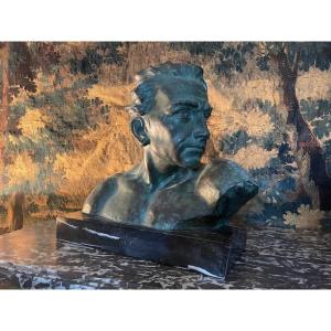 Patinated Terracotta Bust Of A Man On A Marble Base.